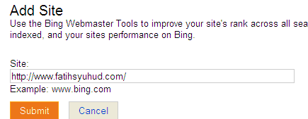 Add website to Bing Sitemap Center