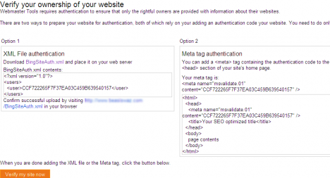 Verify to Bing for site ownership