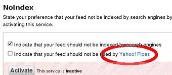 feedburner deactivate disable noindex