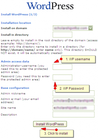 blog selfhosted fantastico install wordpress