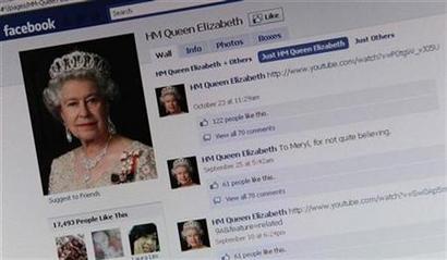The Facebook page of Britain's Queen Elizabeth